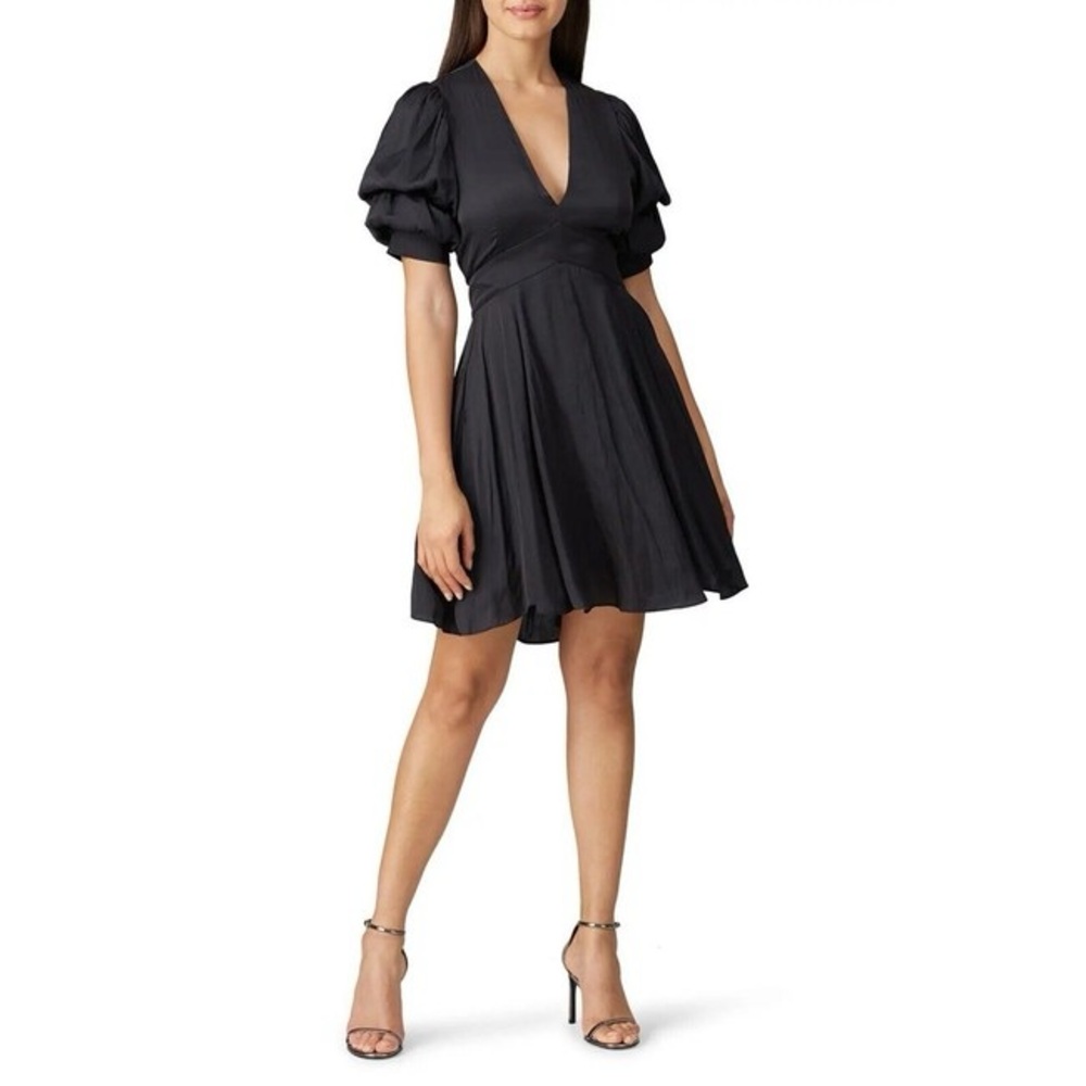 ZADIG & VOLTAIRE Satin Dress Size X-Small Black V-Neck Puff Sleeves Empire Waist